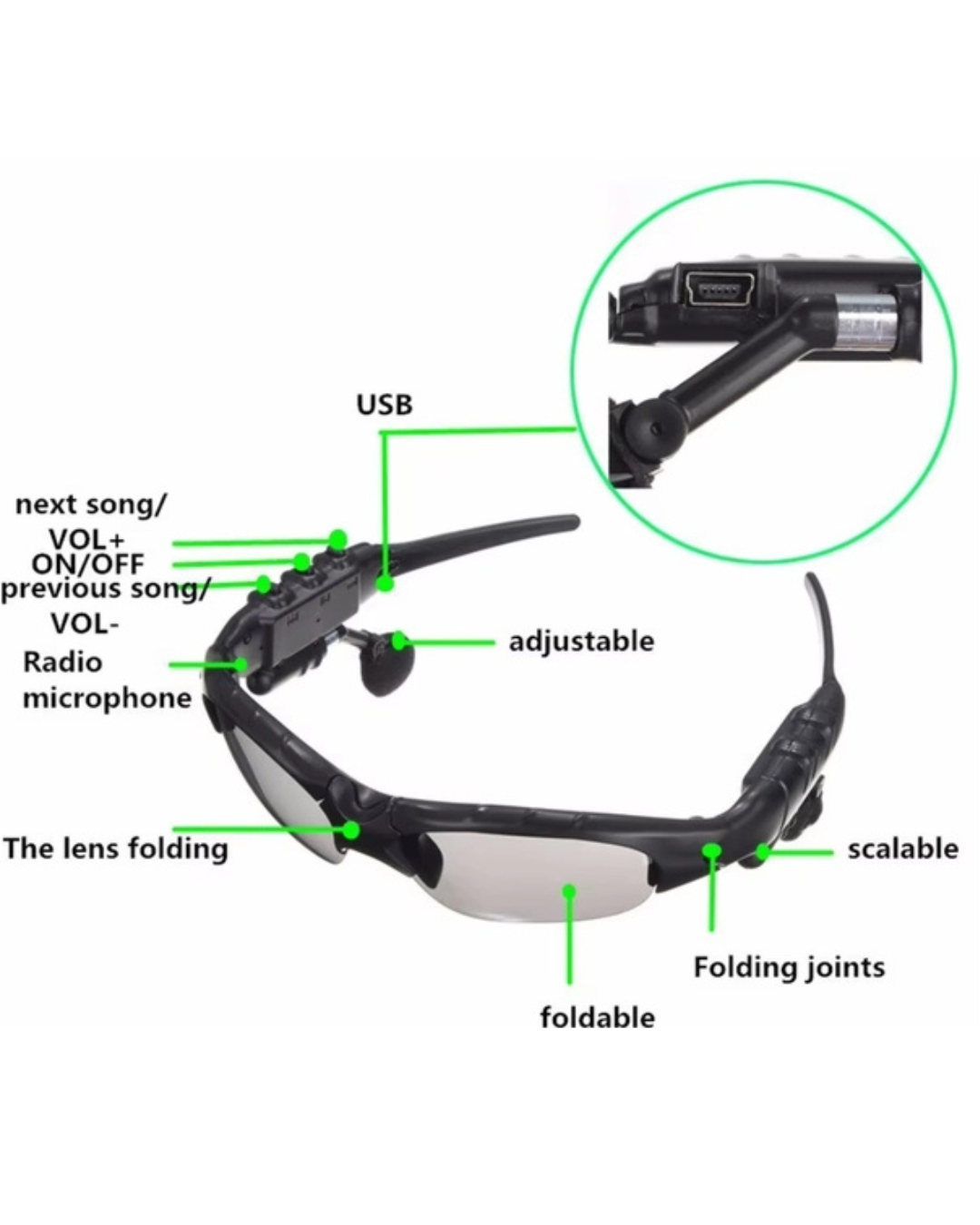 Lentes de sol inteligentes con Audífonos Bluetooth